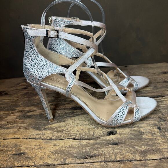 Jewel by Badgley Mischka Rhinestone Heels Pumps Stilettos Strappy Women's 8.5 - Picture 5 of 11